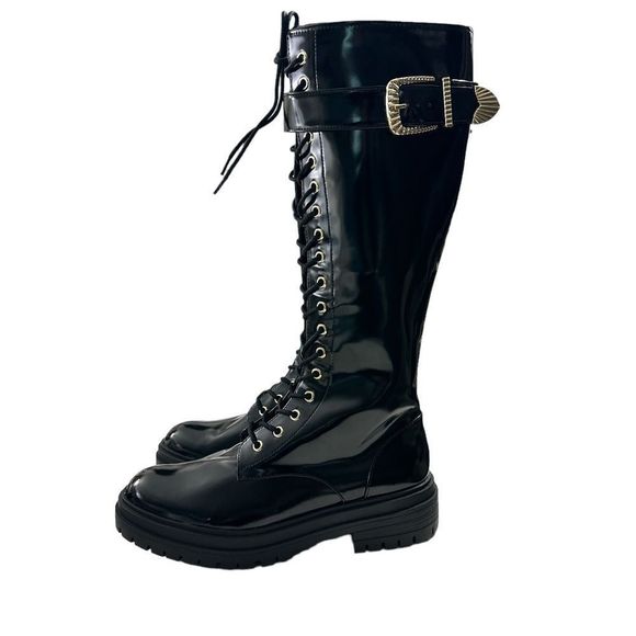 NWT GB Sky-Scraper Vegan Patent Lug Sole Platform Lace-Up Tall Boots 9.5… - Picture 3 of 10